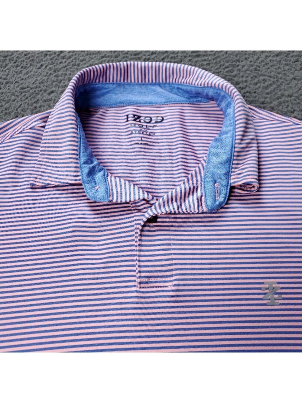 IZOD Golf Stretch Polo Shirt Short Sleeve Striped Mens Size L Large